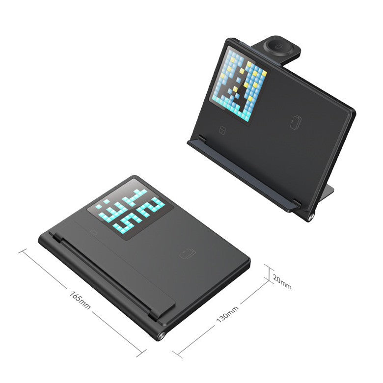 5-in-1 Pixel Animation Wireless Charger Stand — Phone, Watch & Earphones, 15W Fast Charge