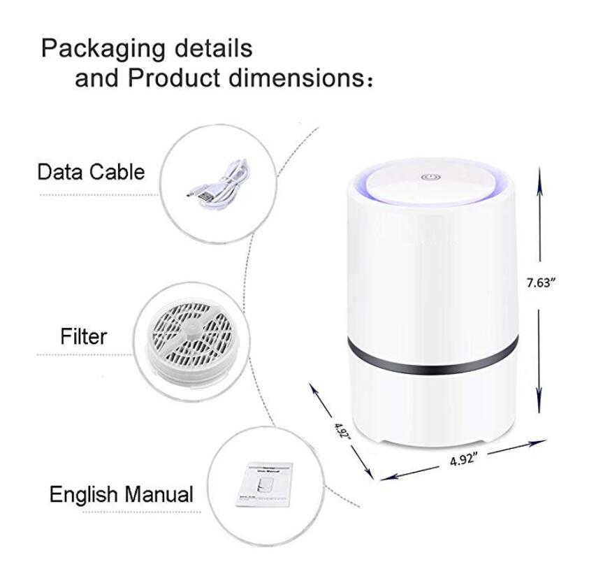 Air Purifier Air Cleaner for Home HEPA Filters 5v USB  cable Low Noise Air Purifier with Night Light Desktop GL2103
