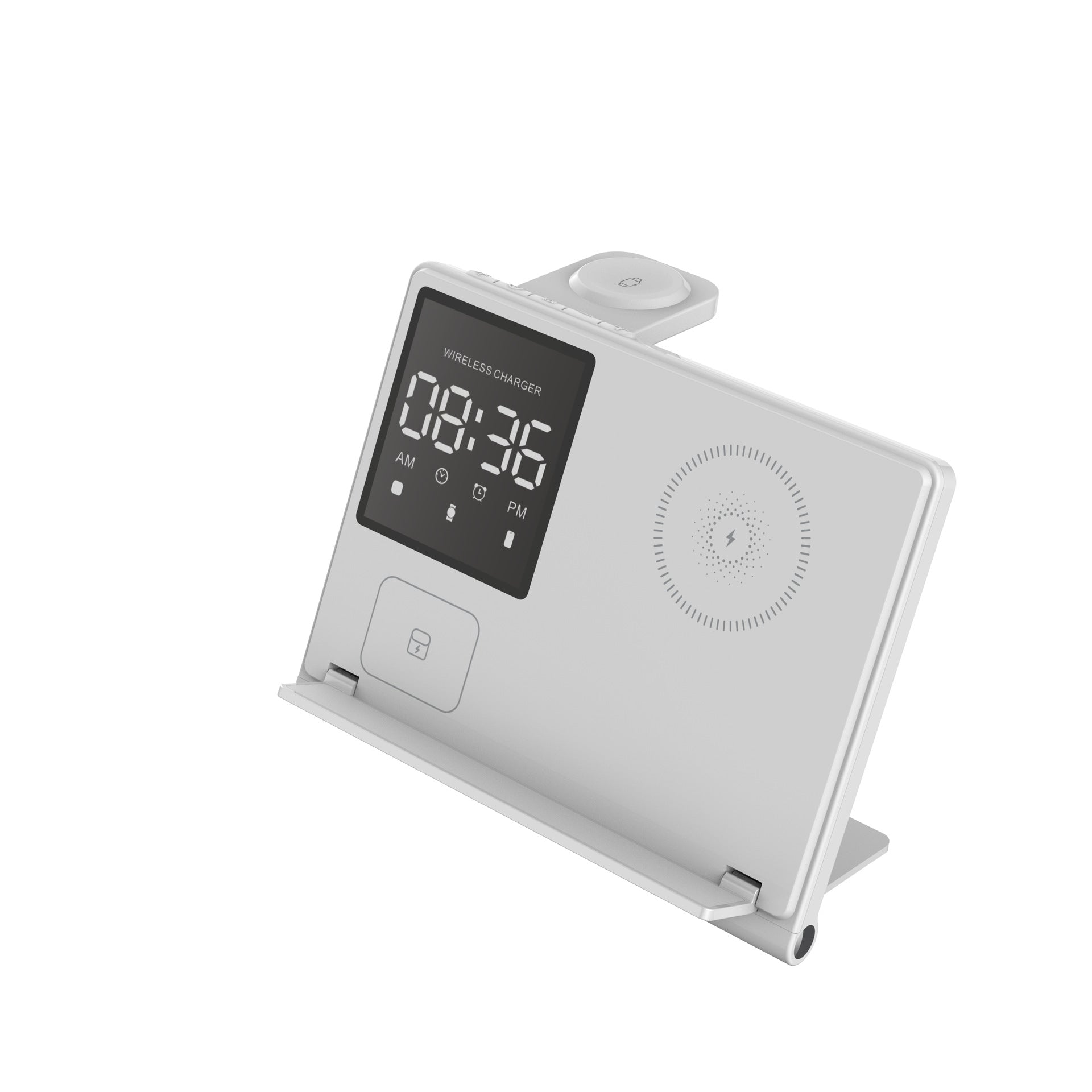 5-in-1 Pixel Animation Wireless Charger Stand — Phone, Watch & Earphones, 15W Fast Charge