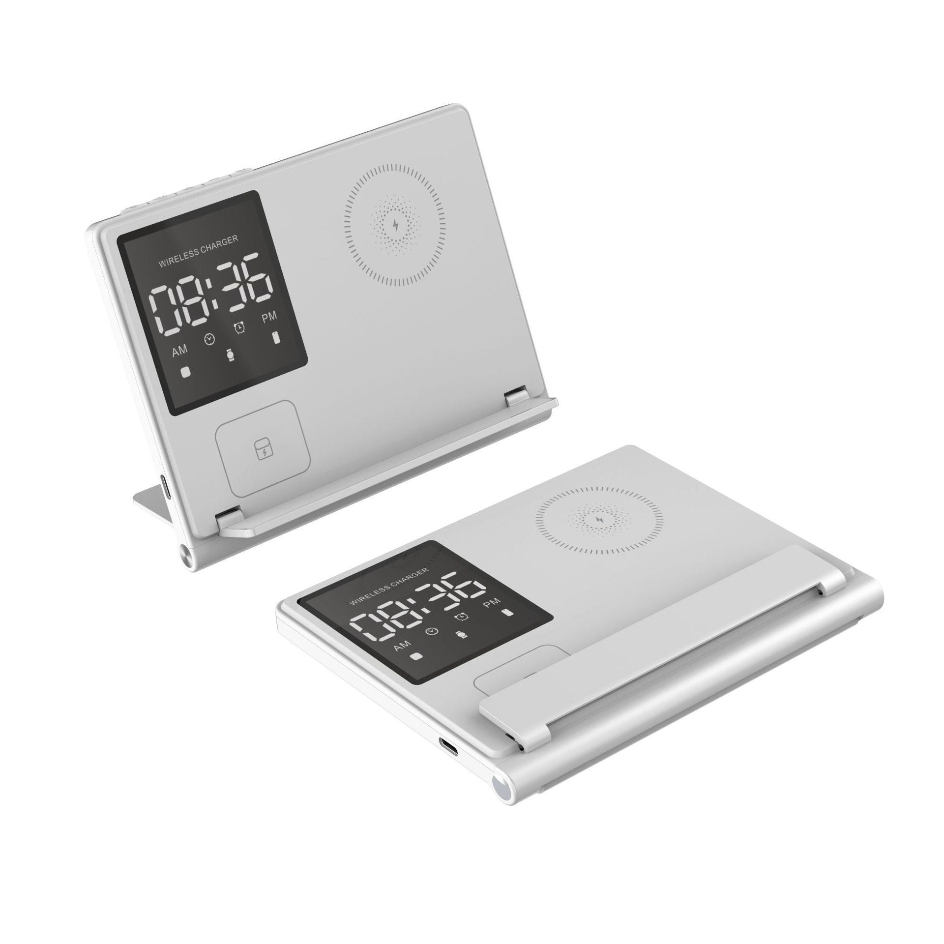 5-in-1 Pixel Animation Wireless Charger Stand — Phone, Watch & Earphones, 15W Fast Charge