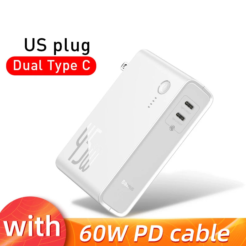 Baseus GaN 2-in-1 Power Bank & Wall Charger — 10000mAh, 45W USB-C PD Fast Charging