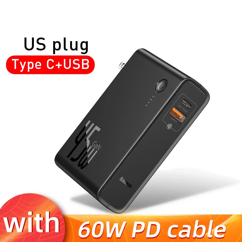 Baseus GaN 2-in-1 Power Bank & Wall Charger — 10000mAh, 45W USB-C PD Fast Charging