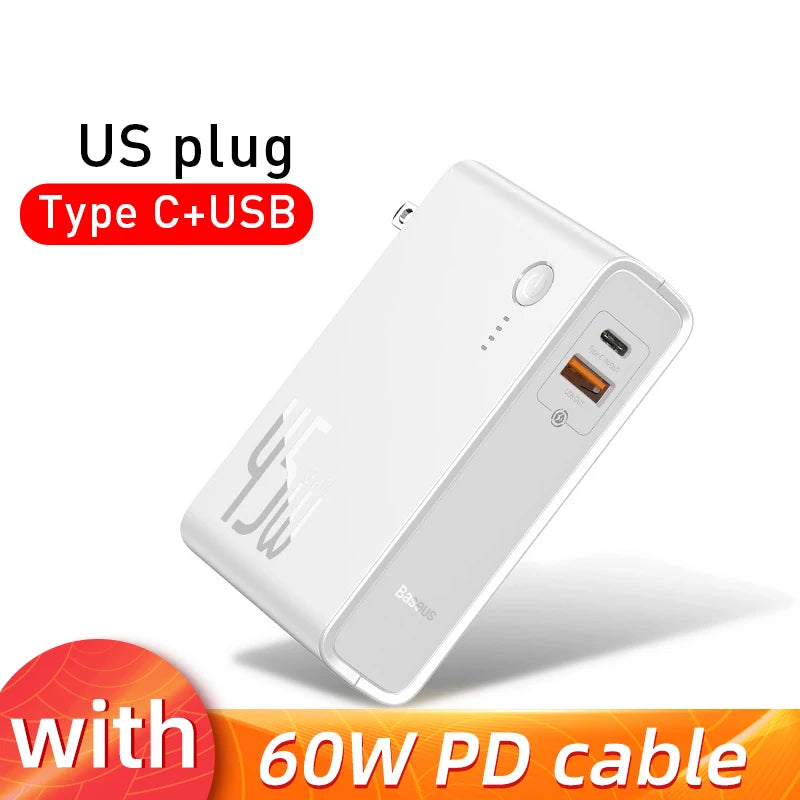Baseus GaN 2-in-1 Power Bank & Wall Charger — 10000mAh, 45W USB-C PD Fast Charging