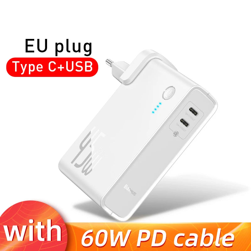 Baseus GaN 2-in-1 Power Bank & Wall Charger — 10000mAh, 45W USB-C PD Fast Charging