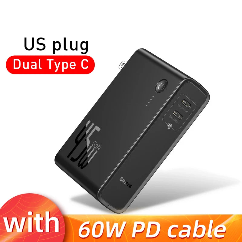 Baseus GaN 2-in-1 Power Bank & Wall Charger — 10000mAh, 45W USB-C PD Fast Charging