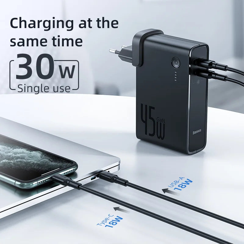 Baseus GaN 2-in-1 Power Bank & Wall Charger — 10000mAh, 45W USB-C PD Fast Charging