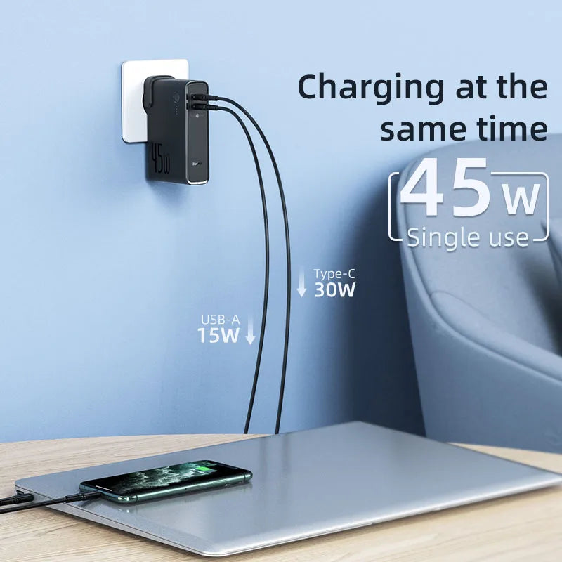 Baseus GaN 2-in-1 Power Bank & Wall Charger — 10000mAh, 45W USB-C PD Fast Charging
